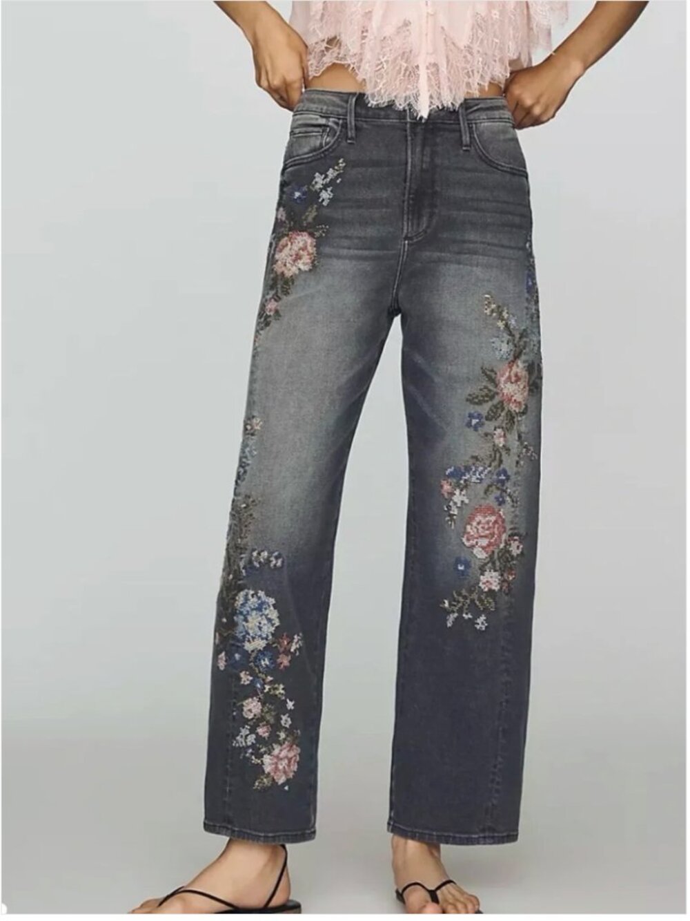 Anthropologie NWT Driftwood Lucy High Rise Tapered Barrel Embroidery Jeans sz 26